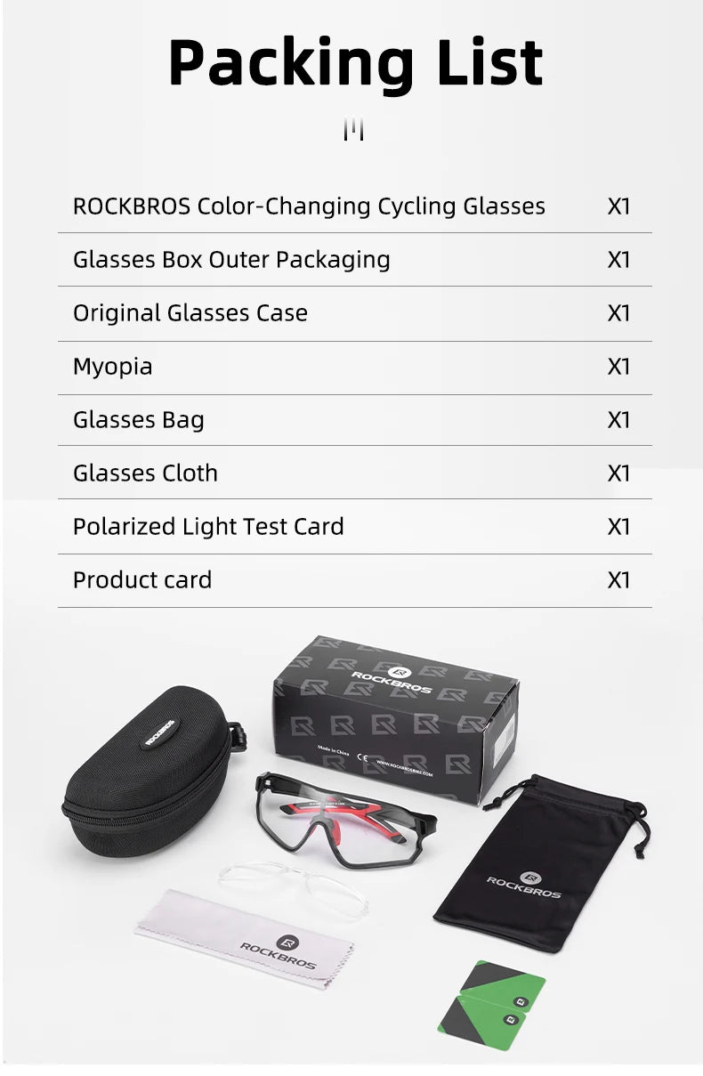 ROCKBROS Cycling Photochromic UV400 Protection Sunglasses Ultra-light Sport Safe