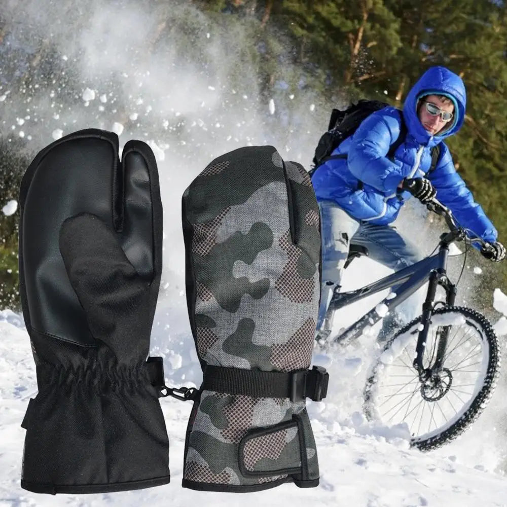 Ski Gloves Men Women Winter Fleece Waterproof Windproof 3 Fingers Mittens