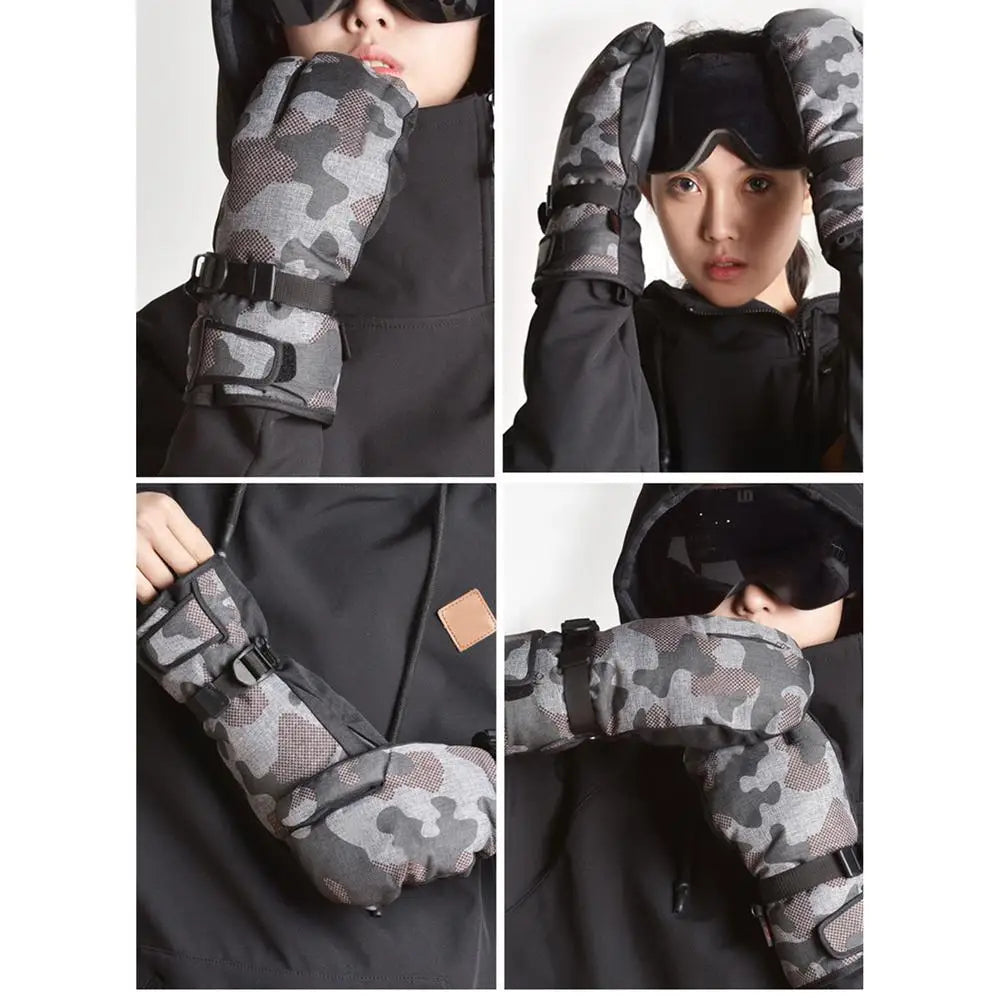 Ski Gloves Men Women Winter Fleece Waterproof Windproof 3 Fingers Mittens