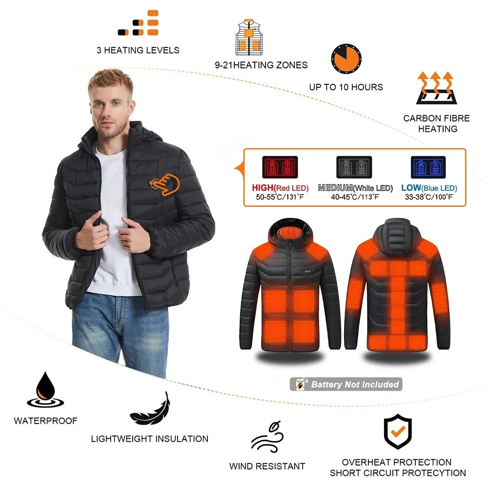 Washable USB charging and heating jacket