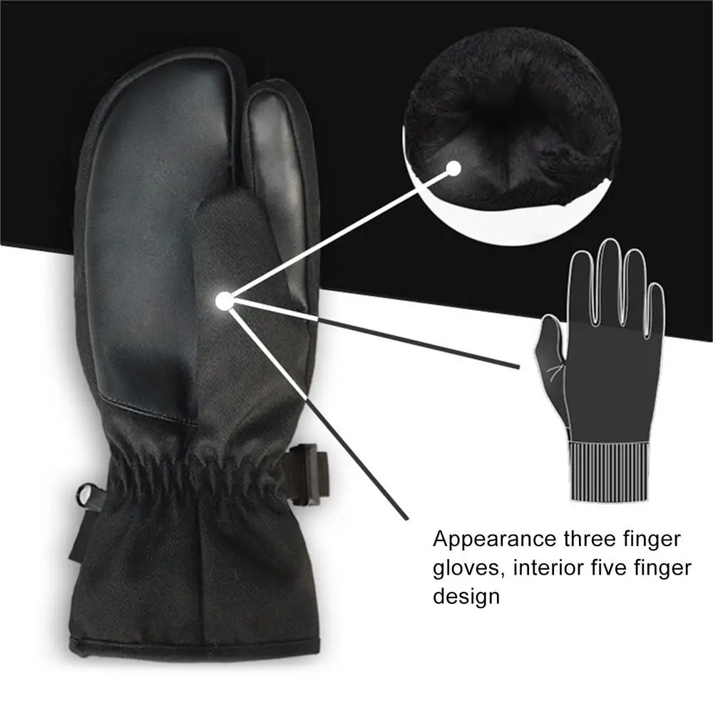 Ski Gloves Men Women Winter Fleece Waterproof Windproof 3 Fingers Mittens