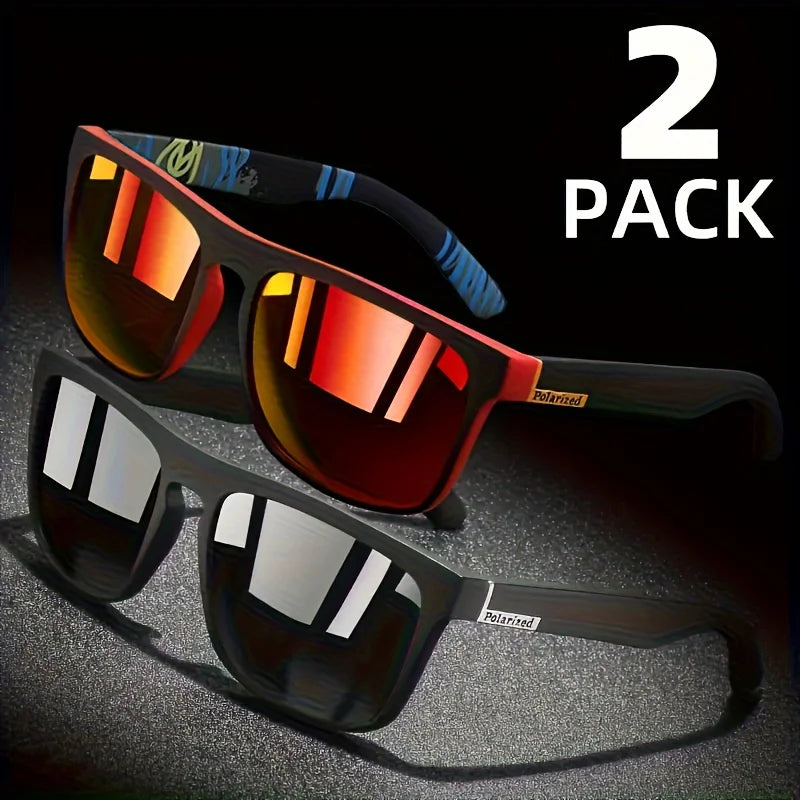 2 pack Square Polarized Anti Glare Sunglasses for Travel, Driving, Fishing