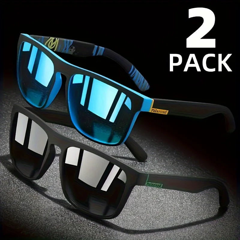 2 pack Square Polarized Anti Glare Sunglasses for Travel, Driving, Fishing