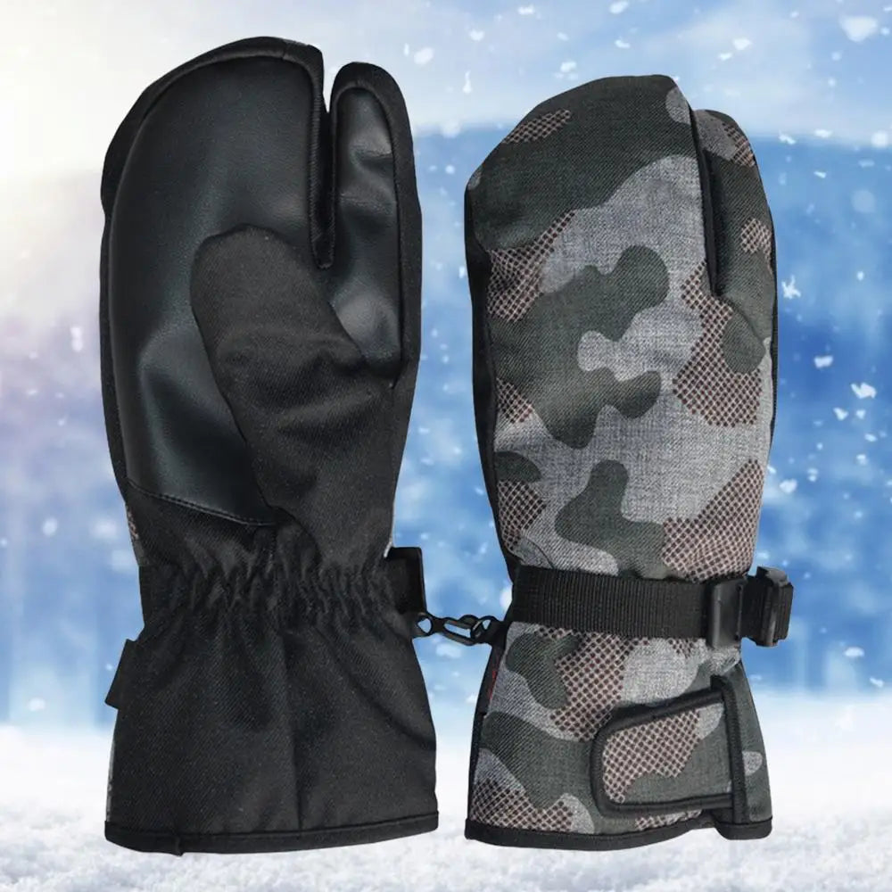 Ski Gloves Men Women Winter Fleece Waterproof Windproof 3 Fingers Mittens