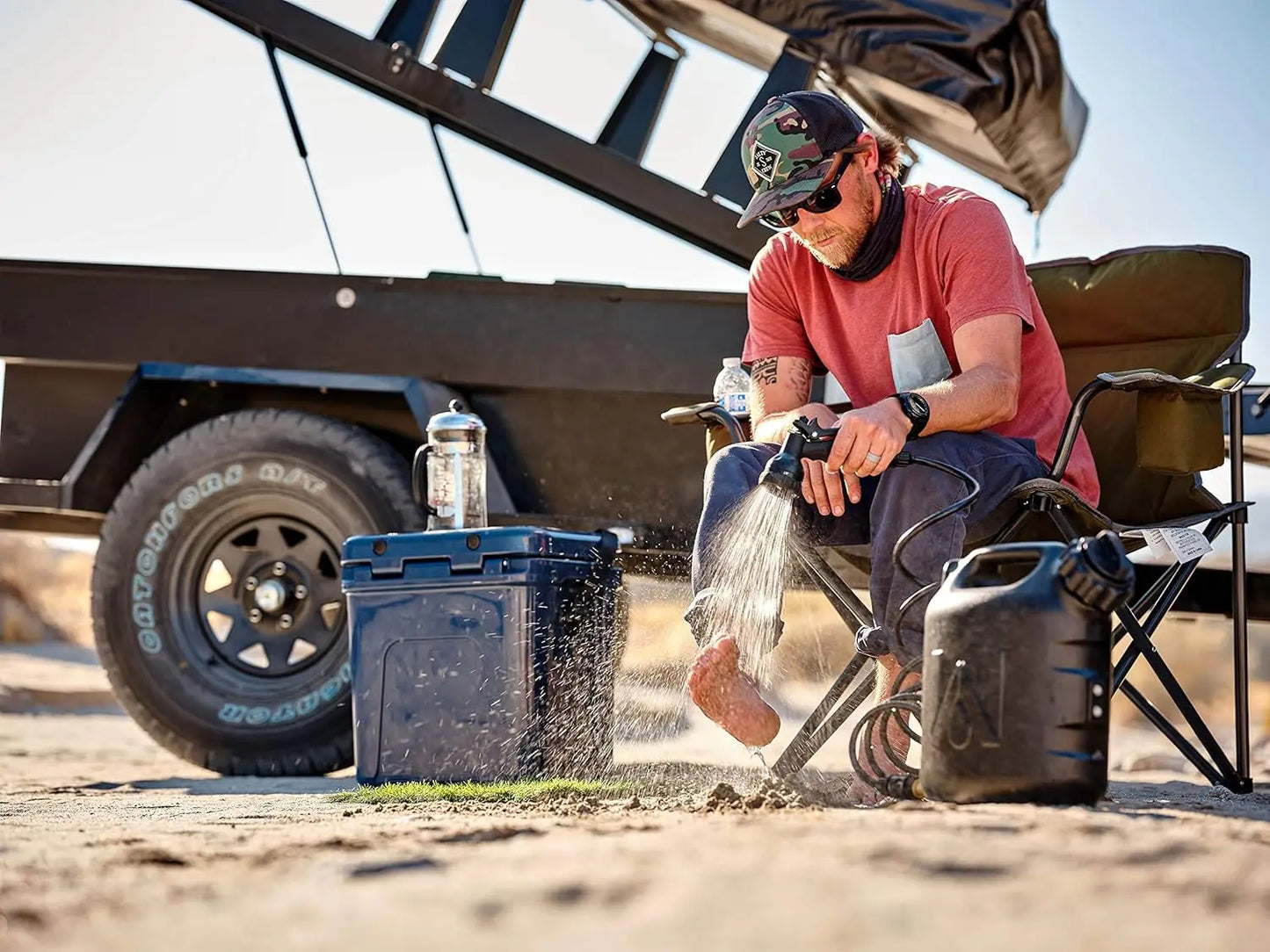 Portable Water Tank with Hose and Sprayer for Camping Showers